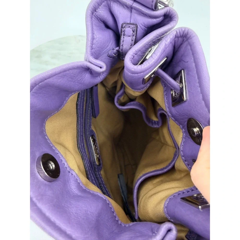 B. Makowsky Purple Leather Tassel Bucket Bag Shoulder Hobo Silver Hardware
